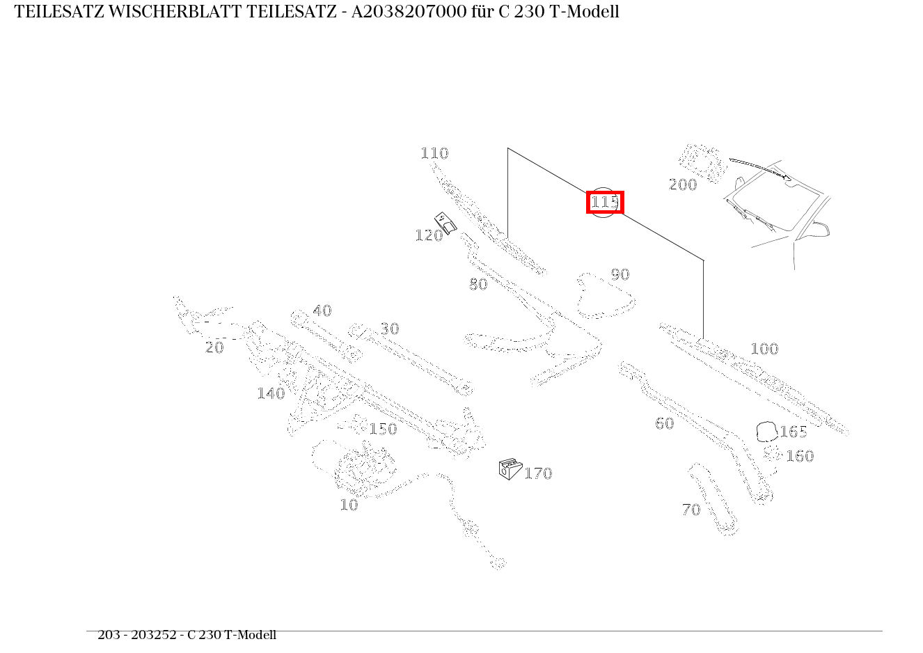 Teilesatz Wischerblatt TEILESATZ C 230 T-Modell 203 Teilesatz Wischerblatt TEILESATZ C 230 T-Modell 203