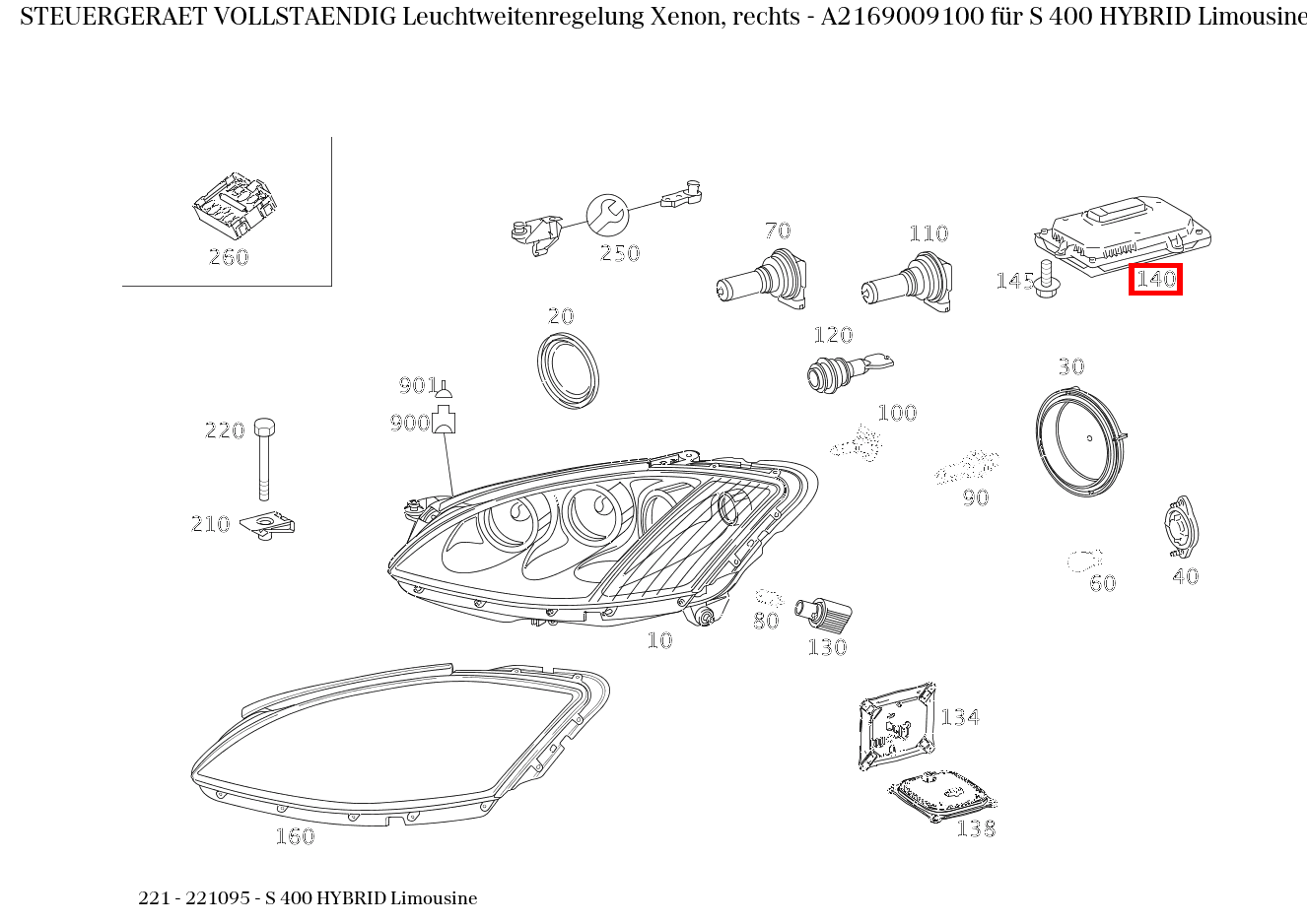 Steuergerät vollständig Leuchtweitenregelung Xenon, rechts S 400 HYBRID Limousine 221 Steuergerät vollständig Leuchtweitenregelung Xenon, rechts S 400 HYBRID Limousine 221