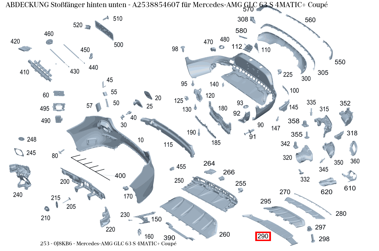 Abdeckung Stoßfänger hinten unten Mercedes-AMG GLC 63 S 4MATIC+ Coupé 253 Abdeckung Stoßfänger hinten unten Mercedes-AMG GLC 63 S 4MATIC+ Coupé 253