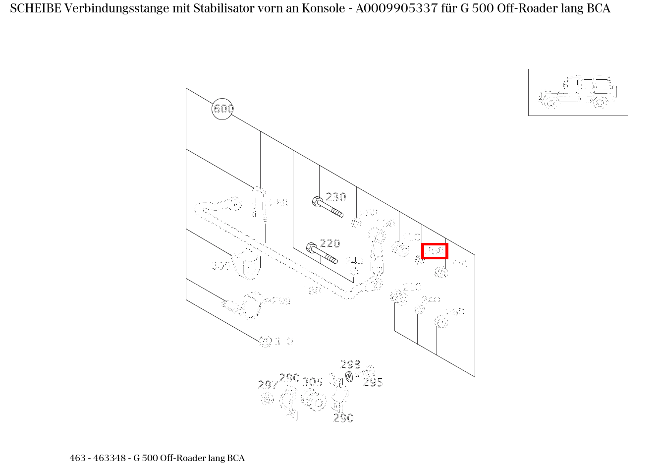 Scheibe Verbindungsstange mit Stabilisator vorn an Konsole G 500 Off-Roader lang BCA 463