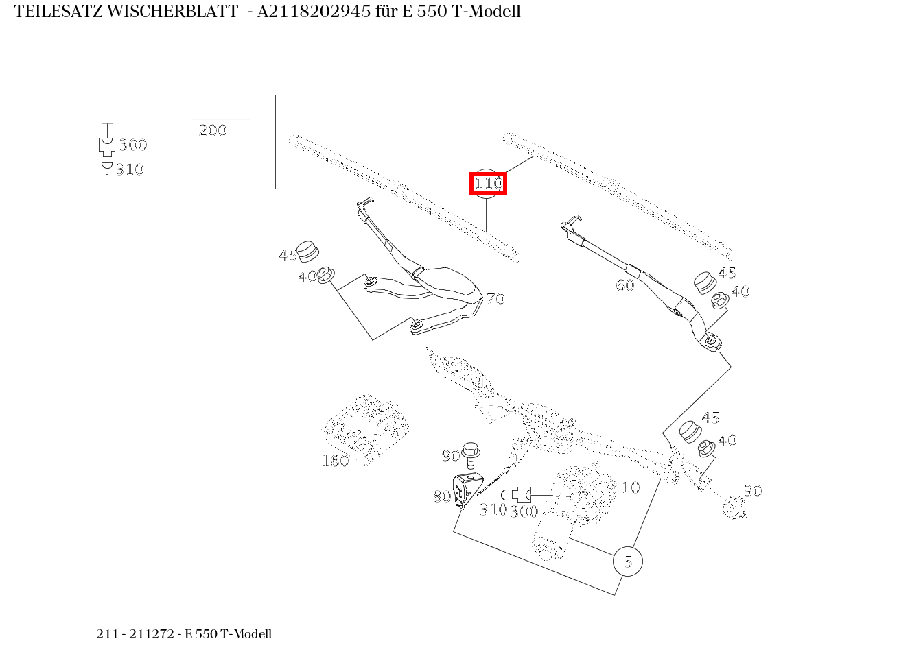 Teilesatz Wischerblatt E 550 T-Modell 211