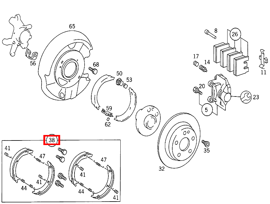TEILESATZ BREMSBACKE LIEFERUMFANG 190 D 2.5 Turbo 201