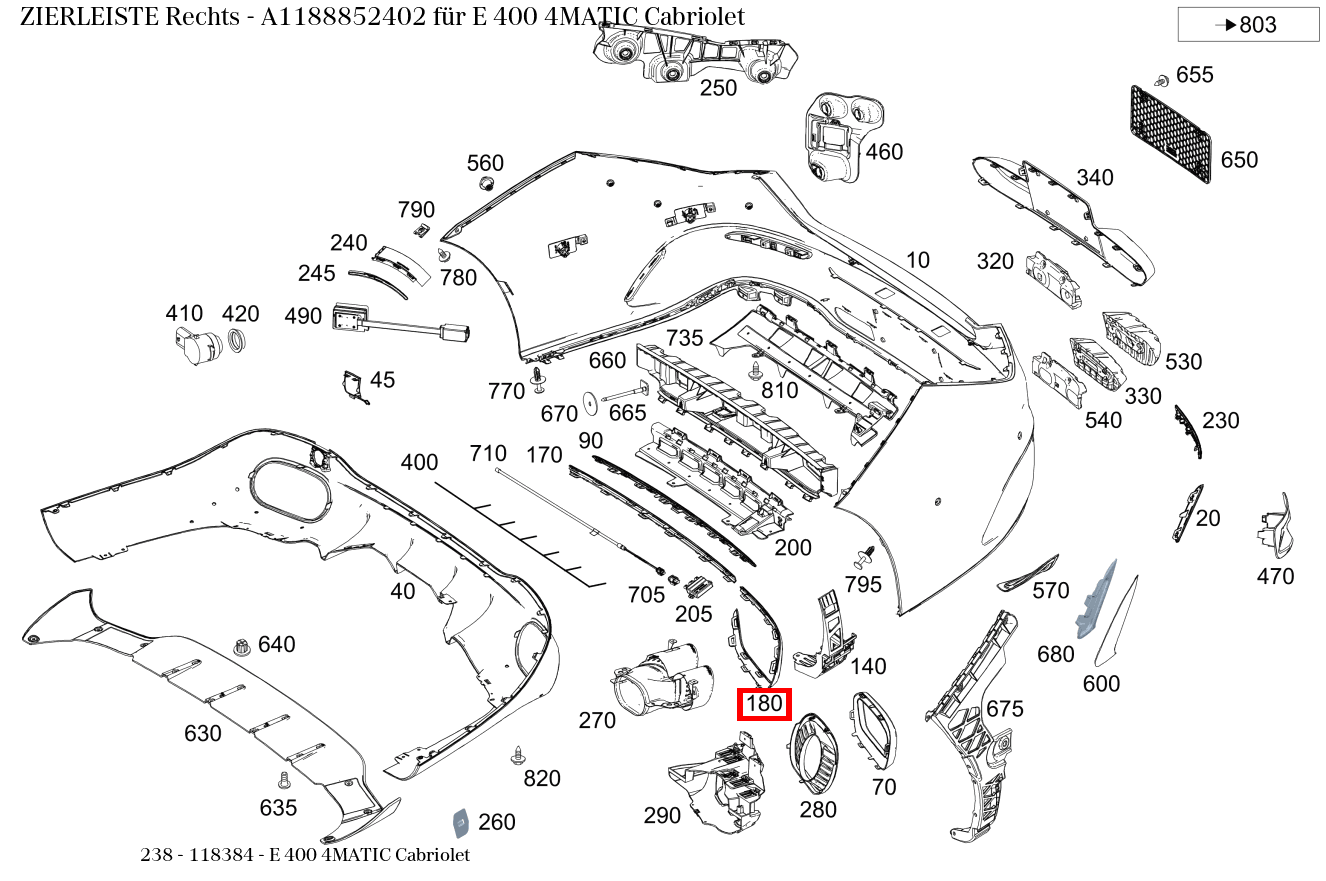 Zierleiste Rechts E 400 4MATIC Cabriolet 238 Zierleiste Rechts E 400 4MATIC Cabriolet 238