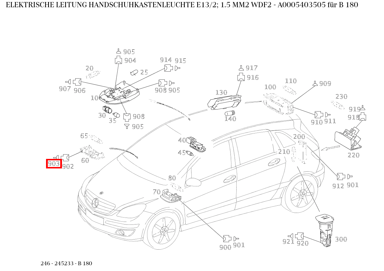 Elektrische Leitung HANDSCHUHKASTENLEUCHTE E13/2; 1.5 MM2 WDF2 B 180 246