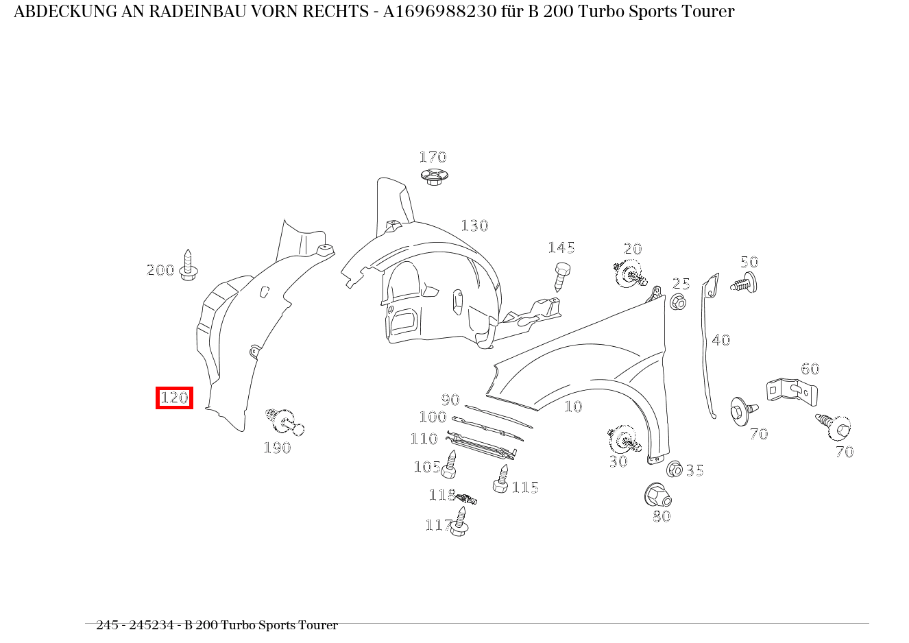 Abdeckung AN RADEINBAU VORN RECHTS B 200 Turbo Sports Tourer 245