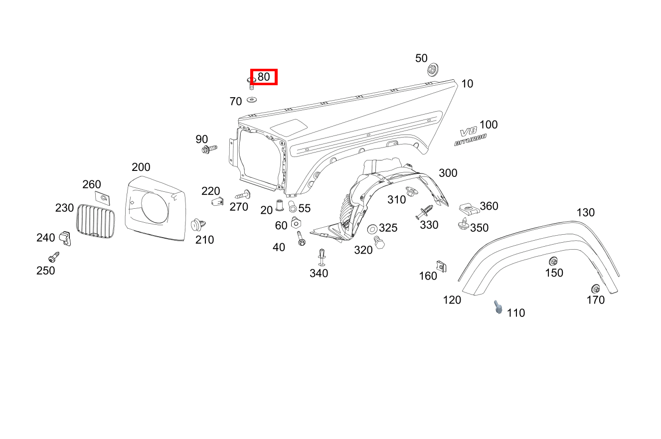 Sechsrundschraube Kotflügel rechts; M6X12 Mercedes-AMG G 63 463 Sechsrundschraube Kotflügel rechts; M6X12 Mercedes-AMG G 63 463