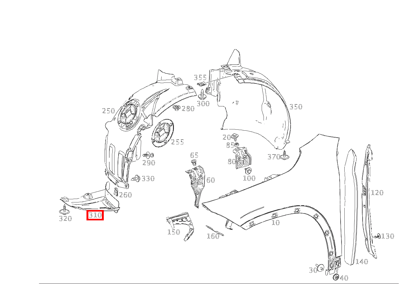 RADLAUFABDECKUNG Vorn rechts unten B 250 e 247