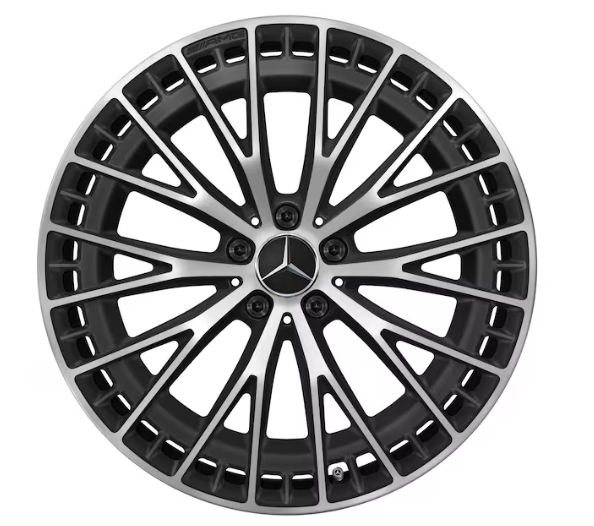 AMG Kreuzspeichen-Rad, 21 Zoll, 9,5 J x 21 ET 32, schwarz matt, glanzgedreht AMG Kreuzspeichen-Rad, 21 Zoll, 9,5 J x 21 ET 32, schwarz matt, glanzgedreht