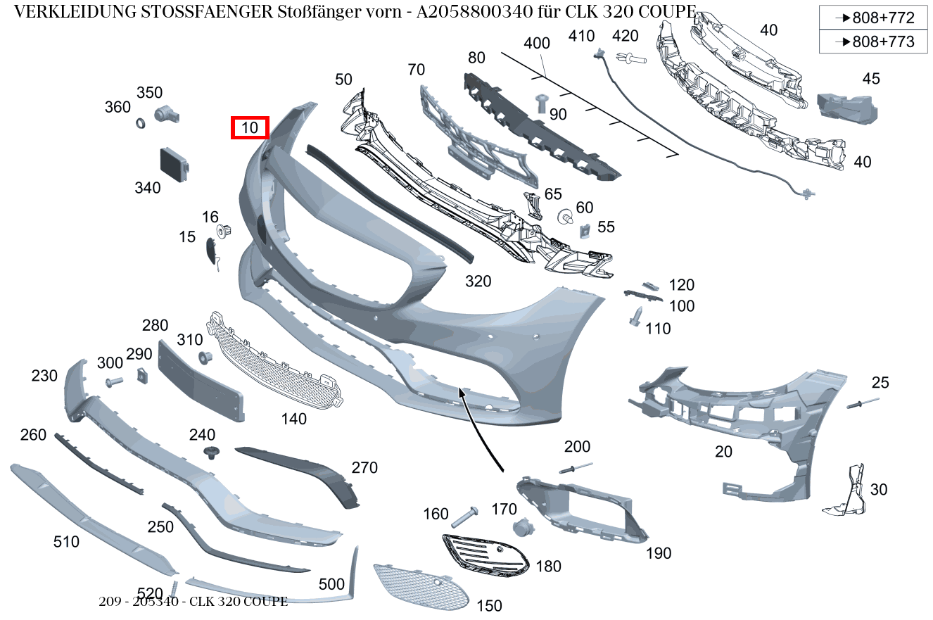 Verkleidung Stossfänger Stoßfänger vorn CLK 320 COUPE 209 Verkleidung Stossfänger Stoßfänger vorn CLK 320 COUPE 209