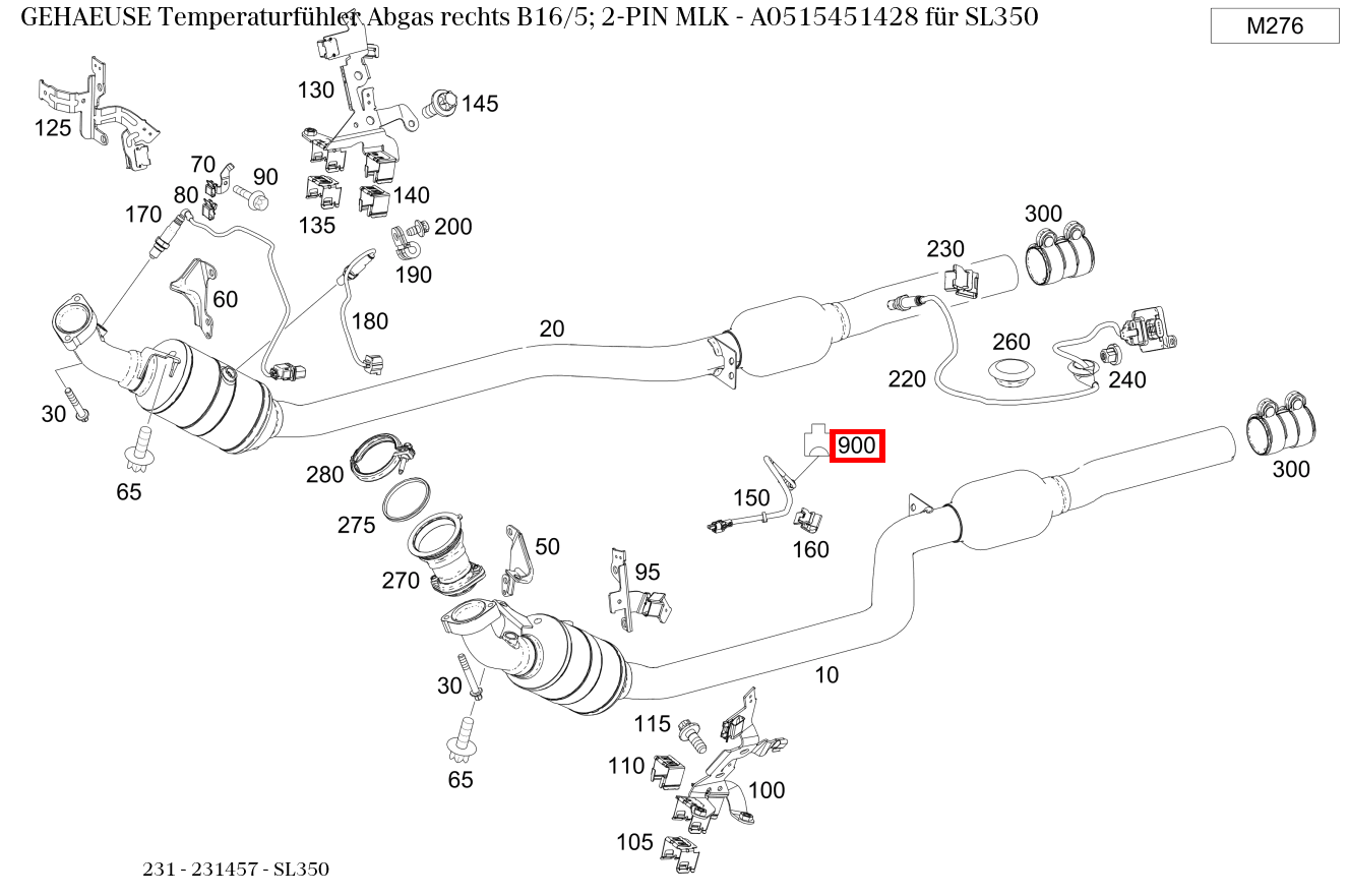 Gehäuse Temperaturfühler Abgas rechts B16/5; 2-PIN MLK SL350 231 Gehäuse Temperaturfühler Abgas rechts B16/5; 2-PIN MLK SL350 231