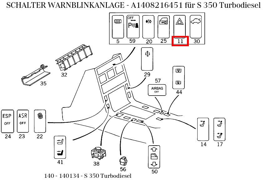 Schalter WARNBLINKANLAGE S 350 Turbodiesel 140