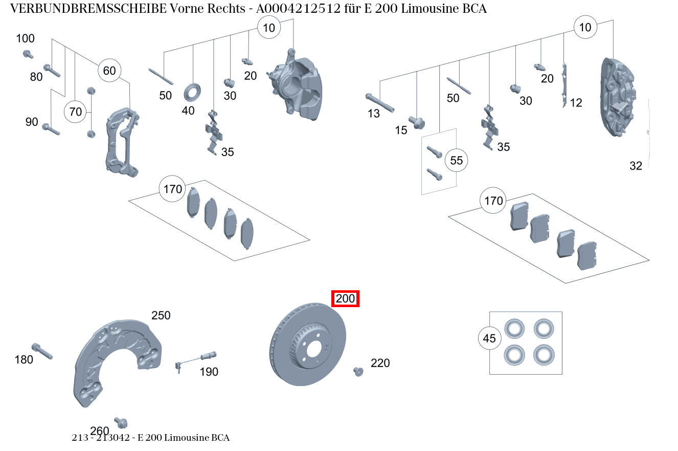Verbundbremsscheibe Vorne Rechts E 200 Limousine BCA 213 Verbundbremsscheibe Vorne Rechts E 200 Limousine BCA 213