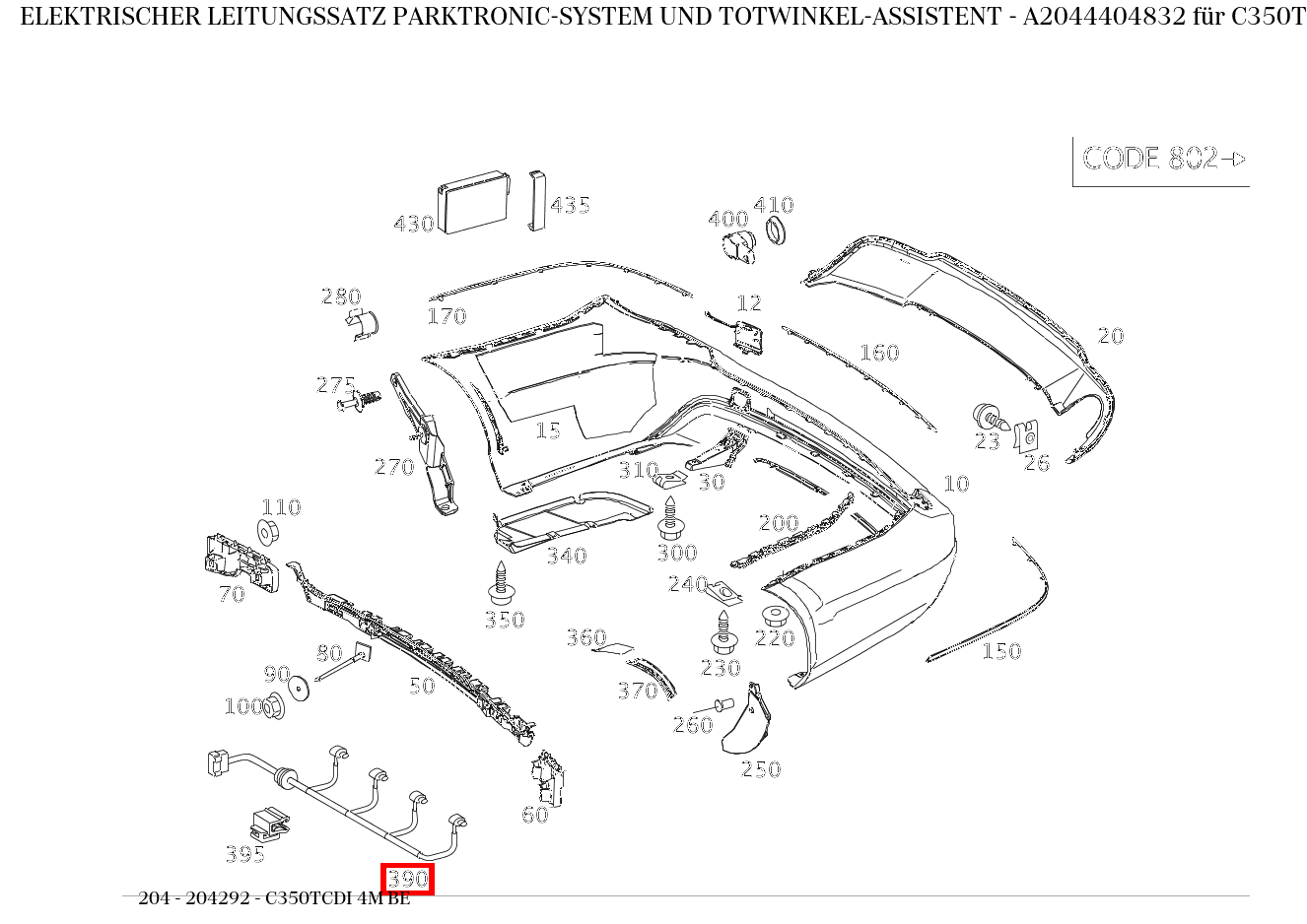 Elektrischer Leitungssatz PARKTRONIC-SYSTEM UND TOTWINKEL-ASSISTENT C350TCDI 4M BE 204