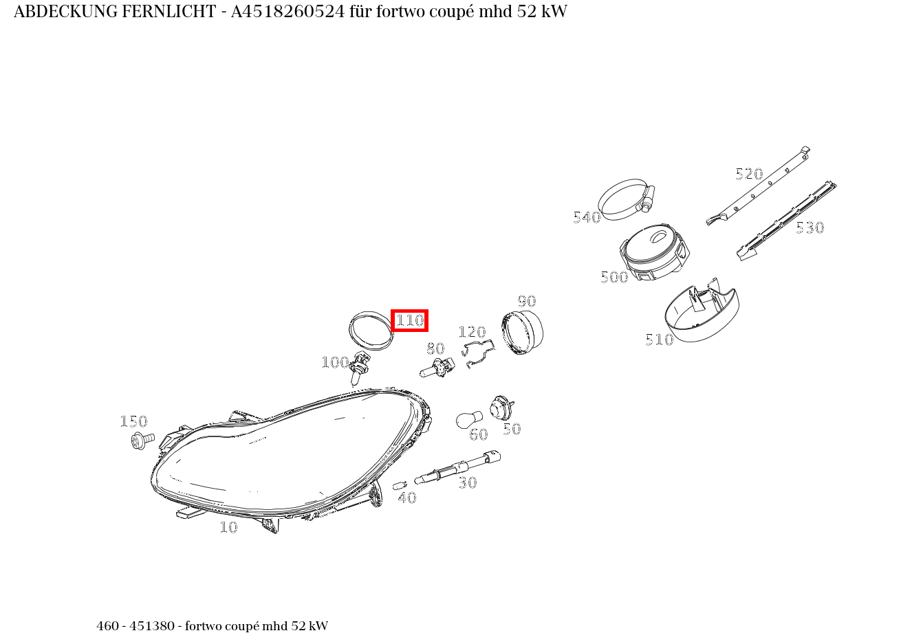 Abdeckung FERNLICHT fortwo coupé mhd 52 kW 460