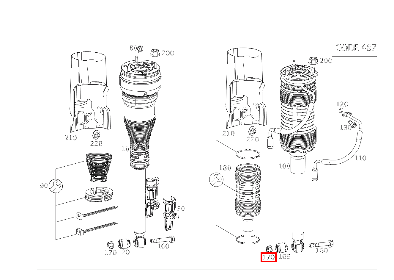 Mutter FEDERBEIN AN FEDERLENKER LINKS UND RECHTS; M14X1.5 S500 L 222