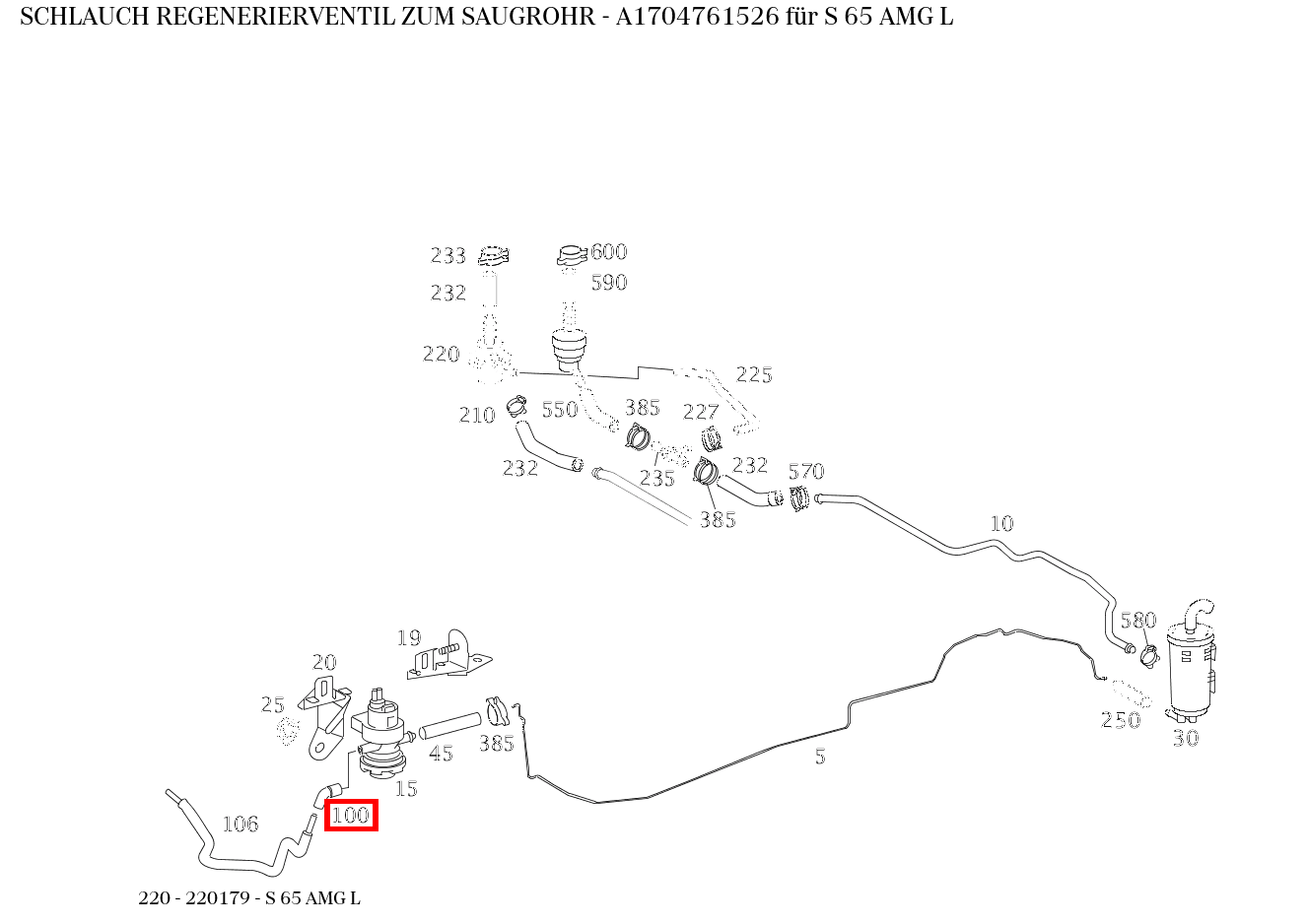 Schlauch REGENERIERVENTIL ZUM SAUGROHR S 65 AMG L 220 Schlauch REGENERIERVENTIL ZUM SAUGROHR S 65 AMG L 220