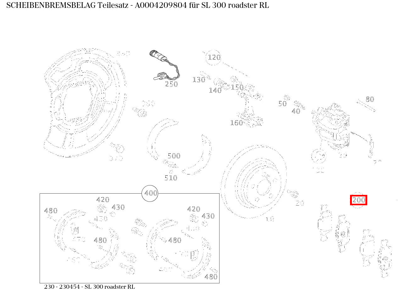 Scheibenbremsbelag Teilesatz SL 300 roadster RL 230 Scheibenbremsbelag Teilesatz SL 300 roadster RL 230