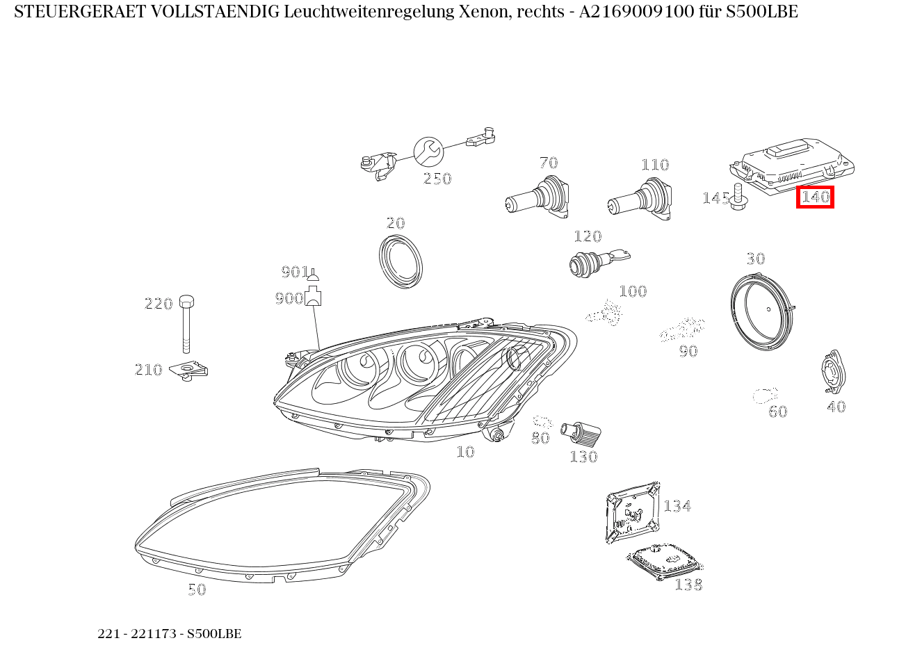 Steuergerät vollständig Leuchtweitenregelung Xenon, rechts S500LBE 221 Steuergerät vollständig Leuchtweitenregelung Xenon, rechts S500LBE 221