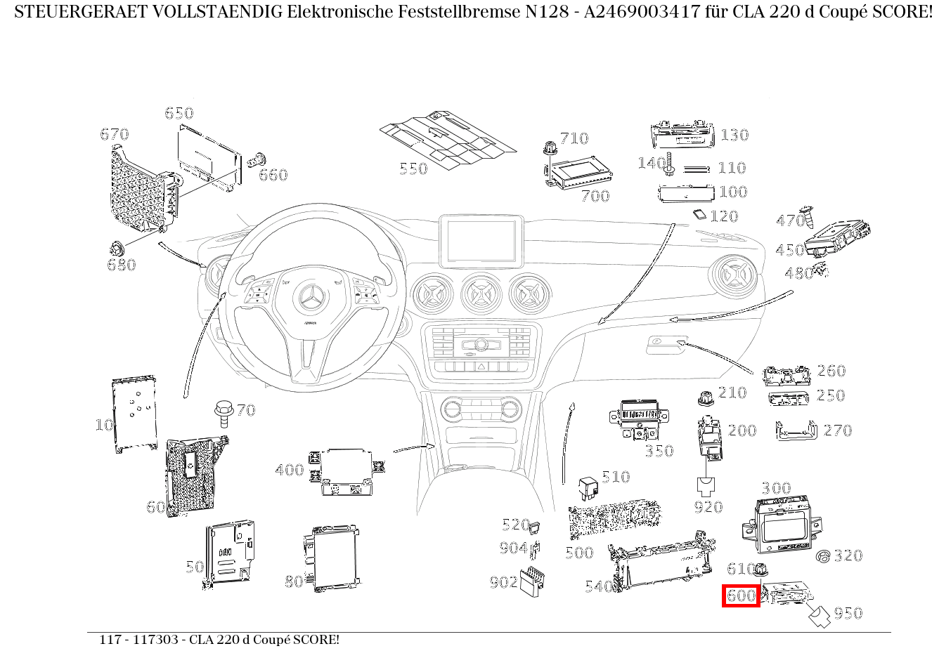 Steuergerät vollständig Elektronische Feststellbremse N128 CLA 220 d Coupé SCORE! 117