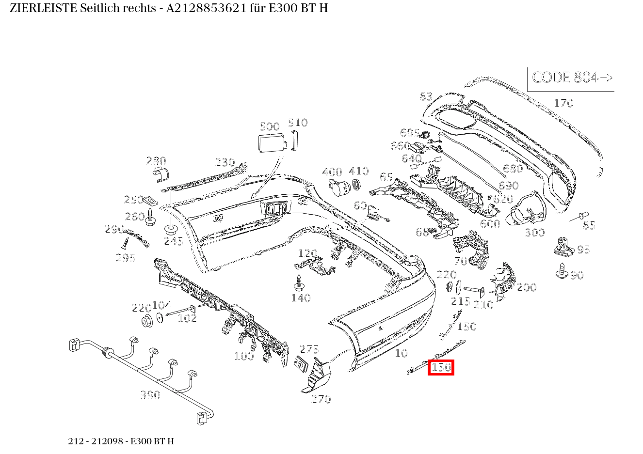 Zierleiste Seitlich rechts E300 BT H 212