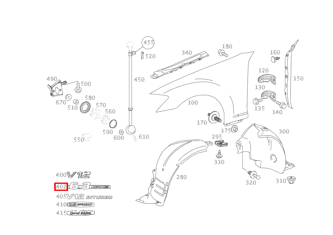 TYPENKENNZEICHEN AN VORDERKOTFLUEGEL; 6.3 AMG S63L AMG 221 TYPENKENNZEICHEN AN VORDERKOTFLUEGEL; 6.3 AMG S63L AMG 221