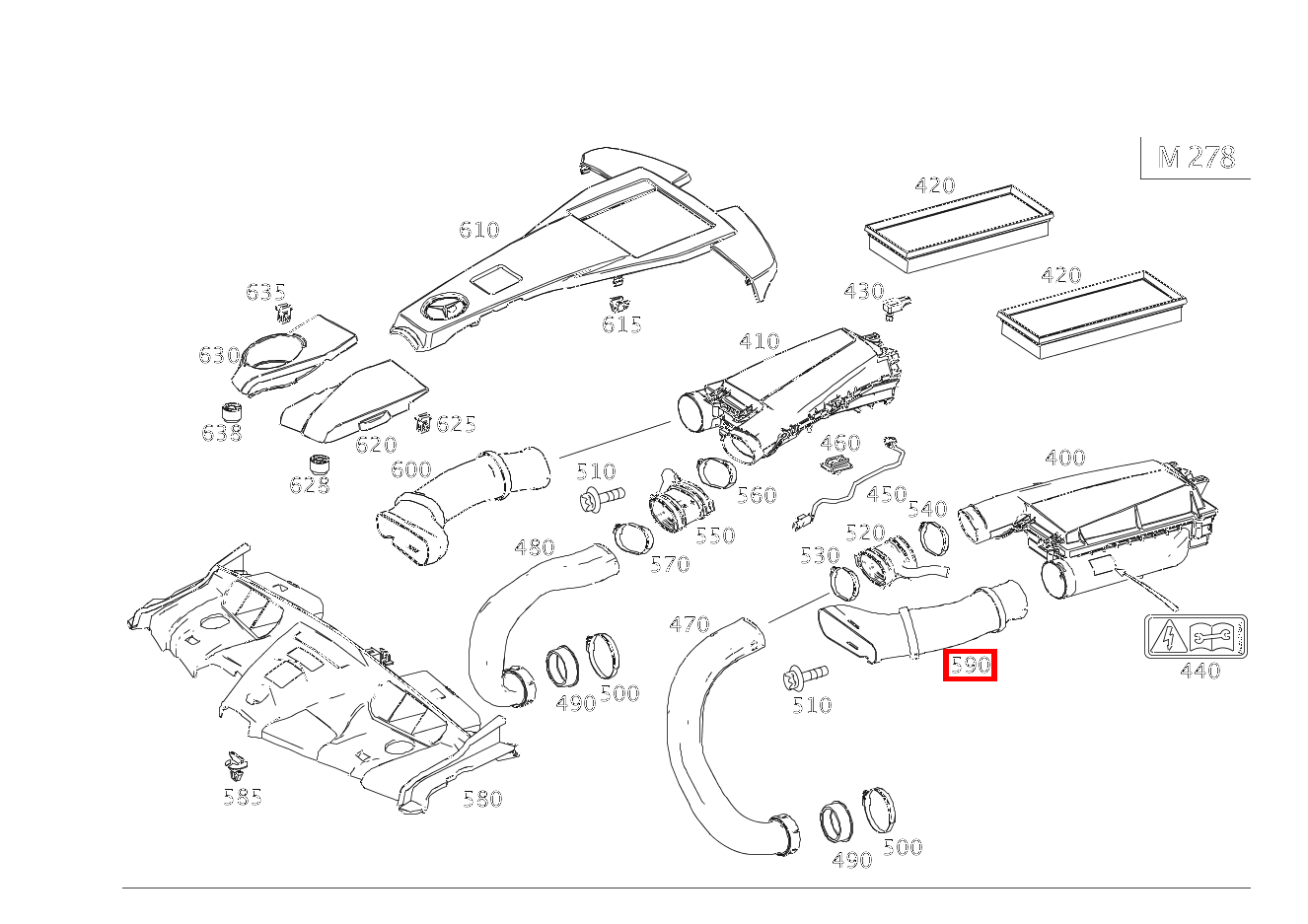 Luftansaugschlauch LINKS E 500/550 CABR. 207