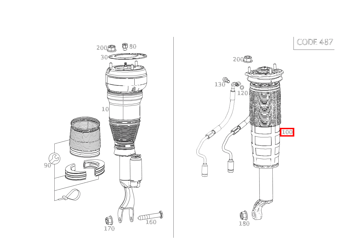 Federbein RECHTS S 560 Coupé ALS 217