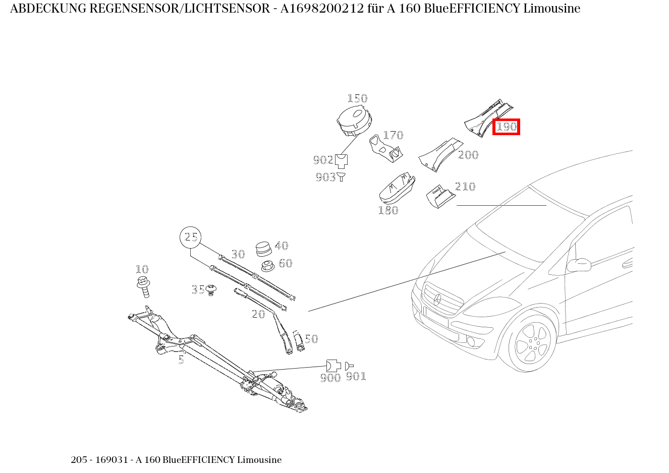 Abdeckung REGENSENSOR/LICHTSENSOR A 160 BlueEFFICIENCY Limousine 205