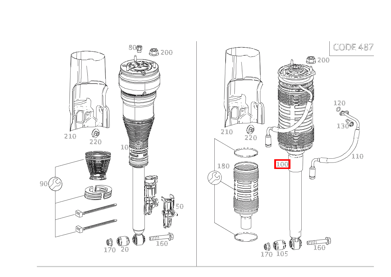Federbein RECHTS S 560 Limousine lang BCA 222 Federbein RECHTS S 560 Limousine lang BCA 222