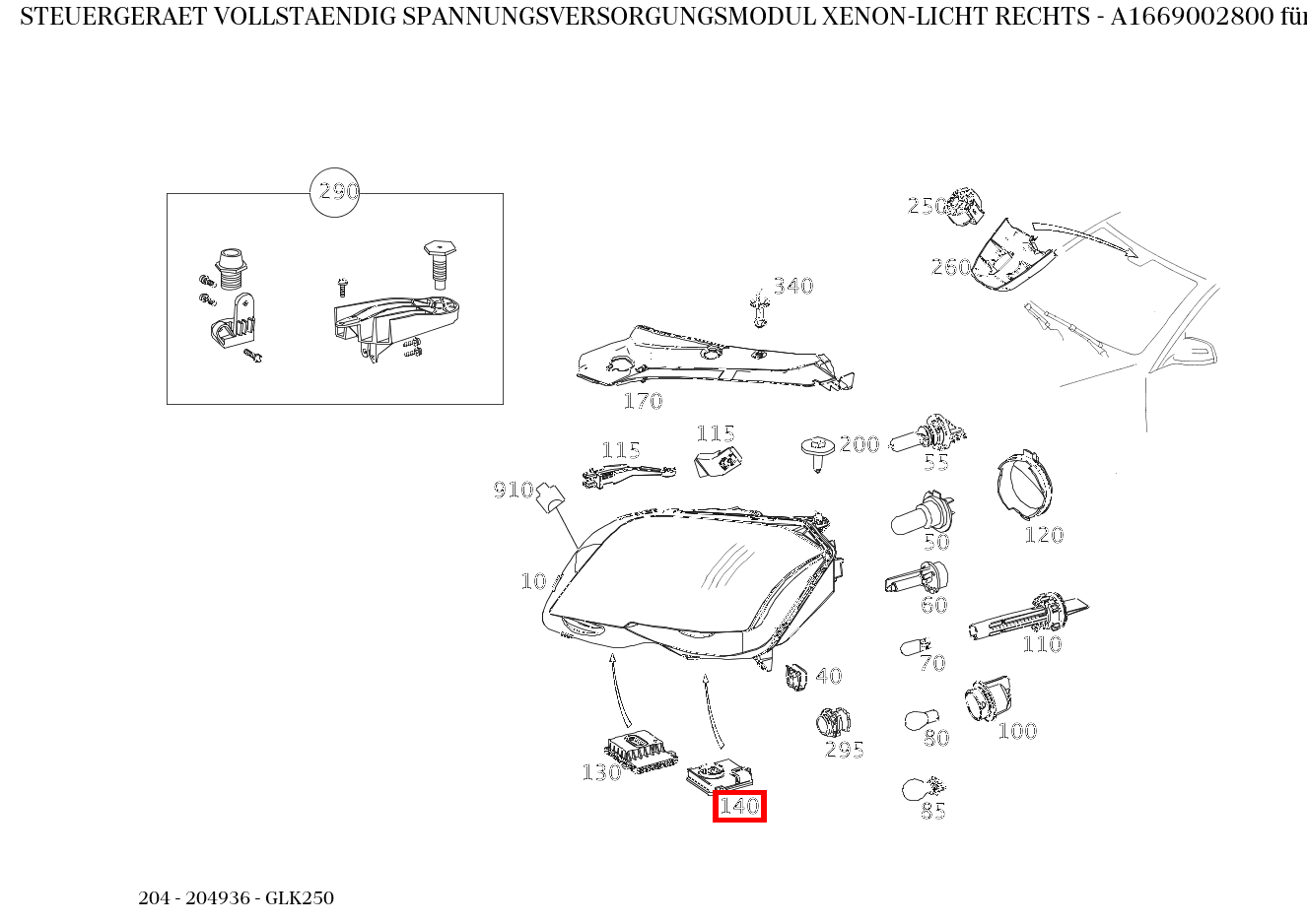 Steuergerät vollständig SPANNUNGSVERSORGUNGSMODUL XENON-LICHT RECHTS GLK250 204