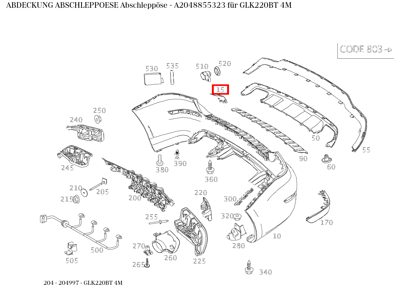 Abdeckung Abschleppöse Abschleppöse GLK220BT 4M 204