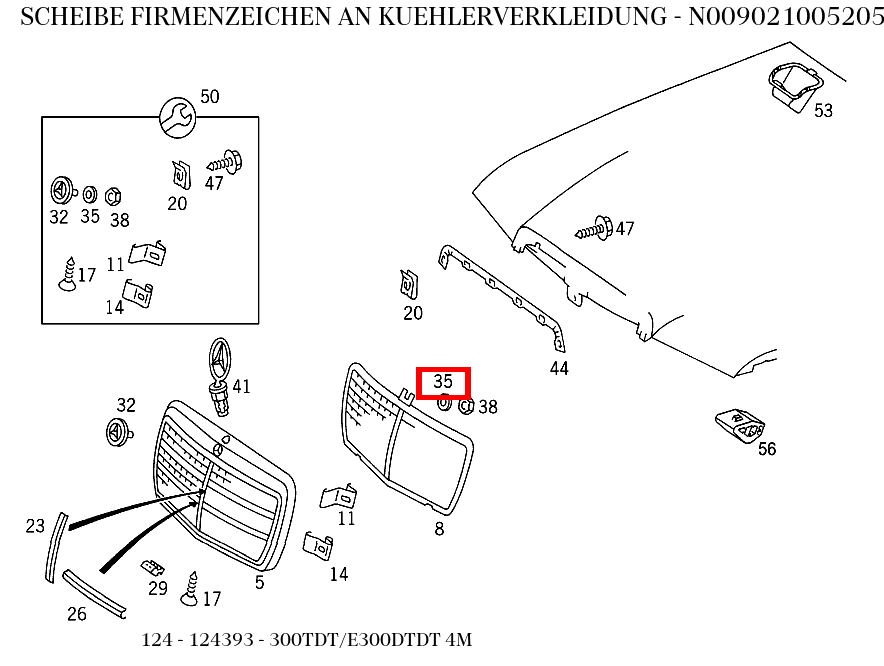 Scheibe FIRMENZEICHEN AN KUEHLERVERKLEIDUNG 300TDT/E300DTDT 4M 124 Scheibe FIRMENZEICHEN AN KUEHLERVERKLEIDUNG 300TDT/E300DTDT 4M 124