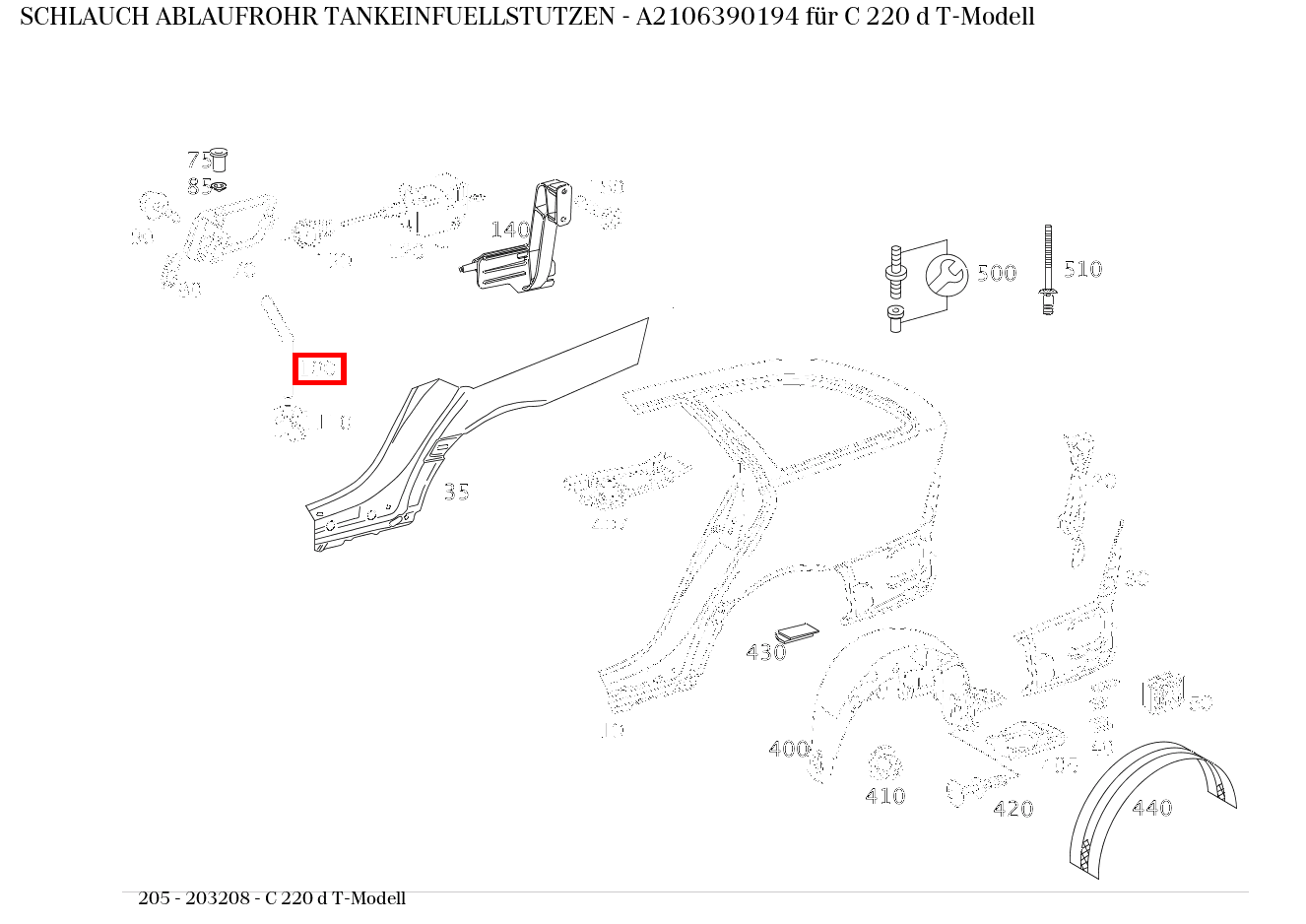 Schlauch ABLAUFROHR TANKEINFUELLSTUTZEN C 220 d T-Modell 205 Schlauch ABLAUFROHR TANKEINFUELLSTUTZEN C 220 d T-Modell 205