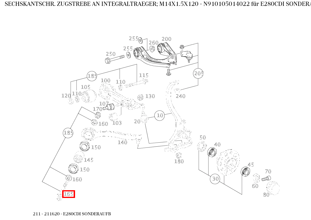 Sechskantschraube FUEHRUNGSLAGER AN RAHMEN RECHTS; M14X1.5X120  