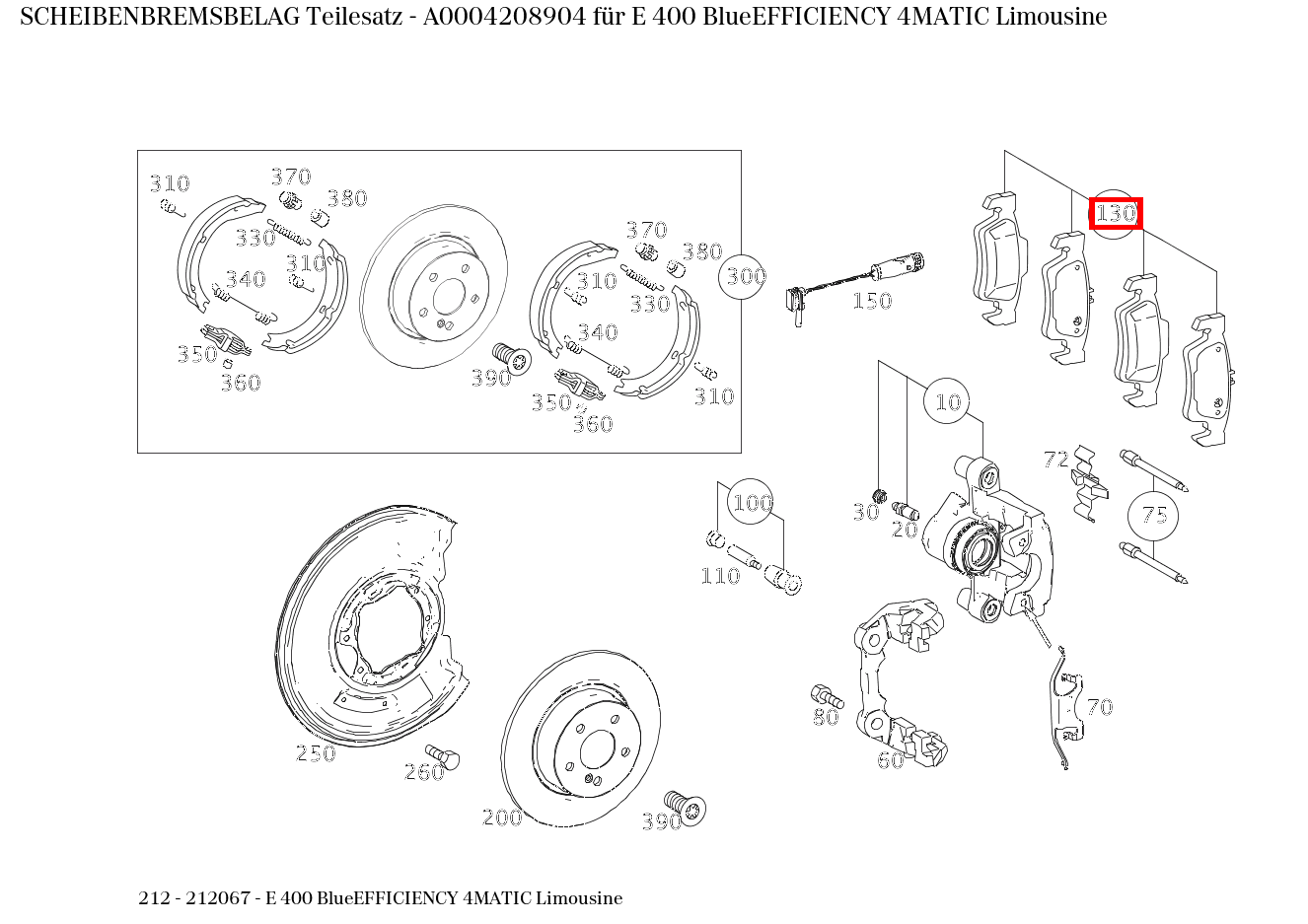 Scheibenbremsbelag Teilesatz E 400 BlueEFFICIENCY 4MATIC Limousine 212 Scheibenbremsbelag Teilesatz E 400 BlueEFFICIENCY 4MATIC Limousine 212