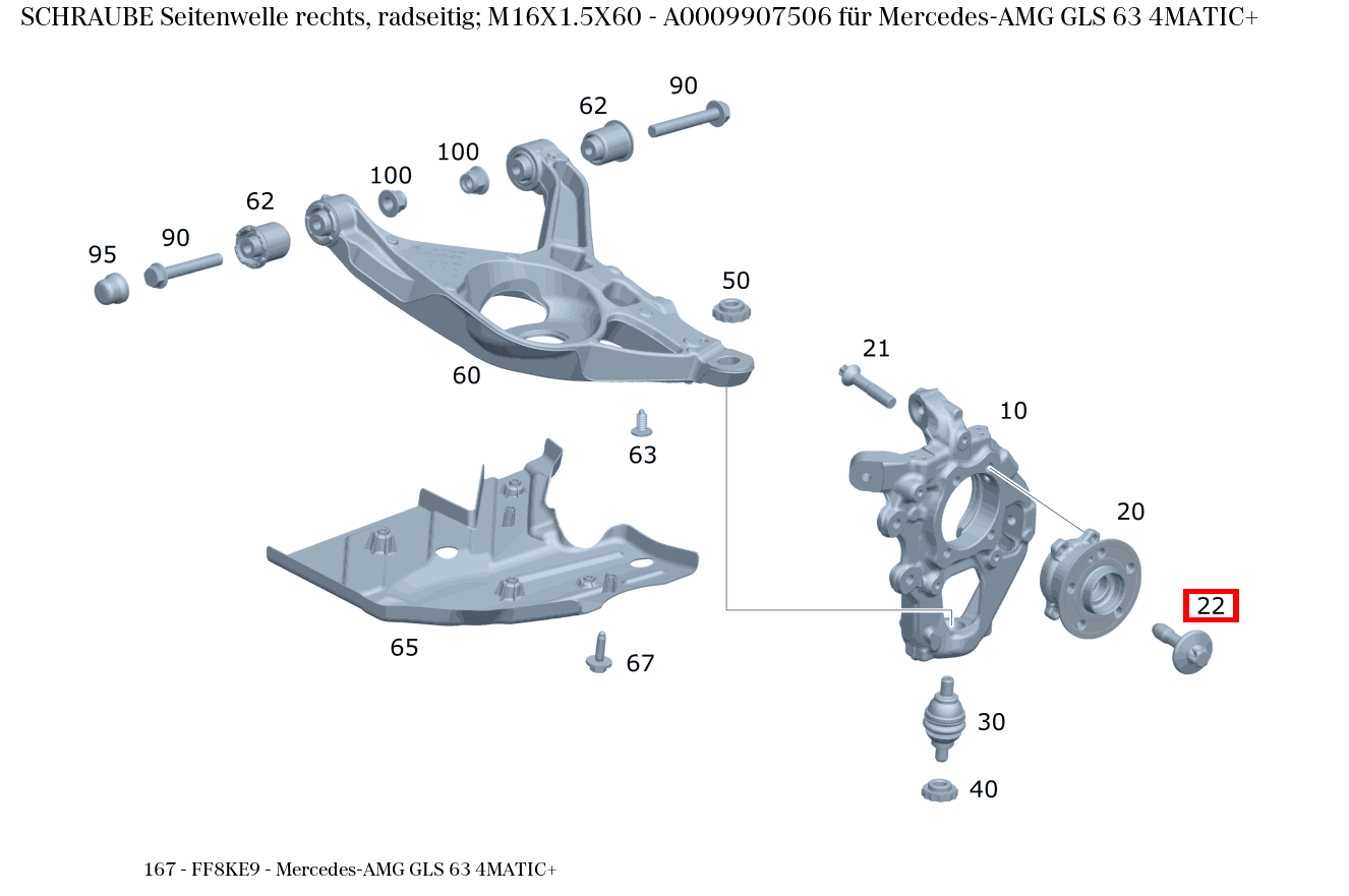 Schraube ANTRIEBSWELLE AN VORDERRADNABE,RECHTS; M16X1.5X60 GLE 167 