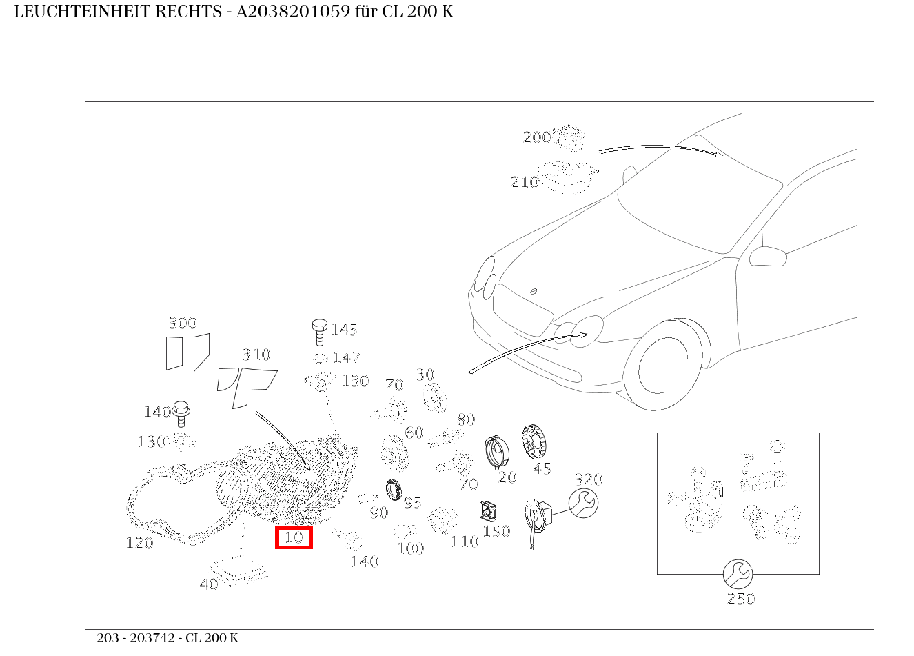 Leuchteinheit RECHTS CL 200 K 203
