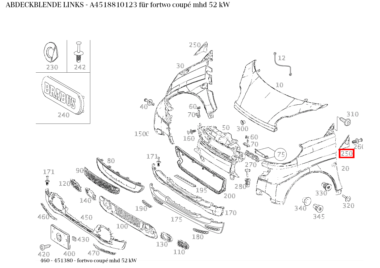 Abdeckblende LINKS fortwo coupé mhd 52 kW 460 Abdeckblende LINKS fortwo coupé mhd 52 kW 460