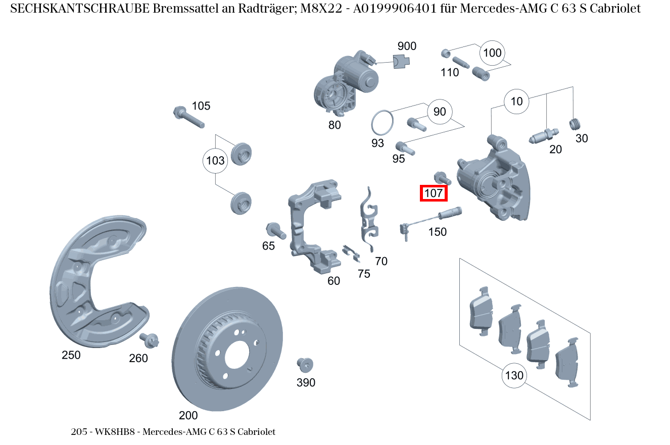 Sechskantschraube Bremssattel an Bremsträger links und rechts 