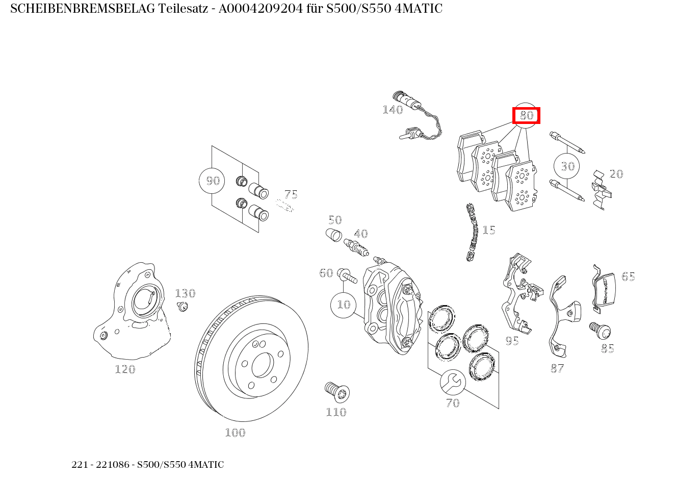 Scheibenbremsbelag Teilesatz S500/S550 4MATIC 221