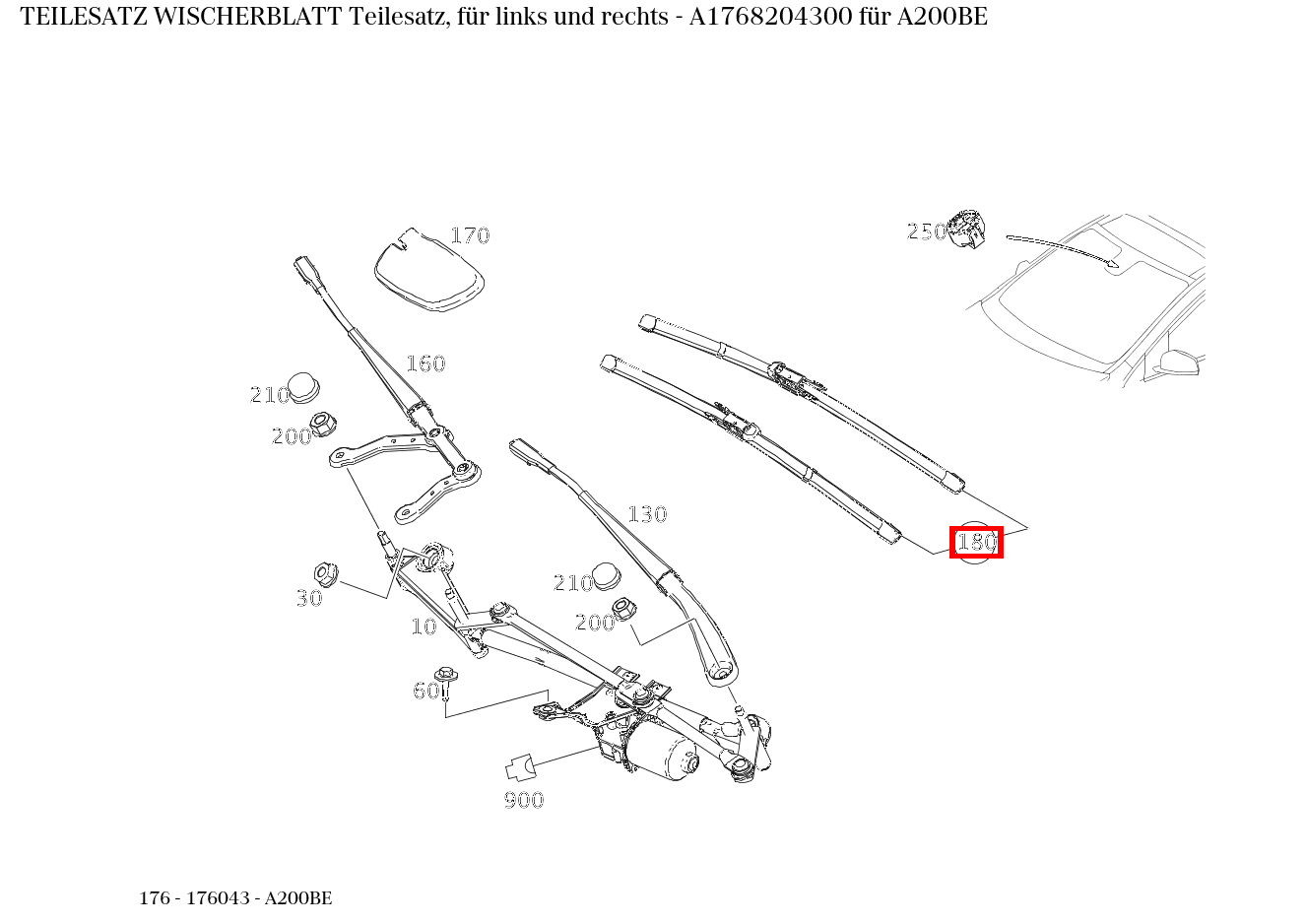 Teilesatz Wischerblatt Teilesatz, für links und rechts A200BE 176 Teilesatz Wischerblatt Teilesatz, für links und rechts A200BE 176