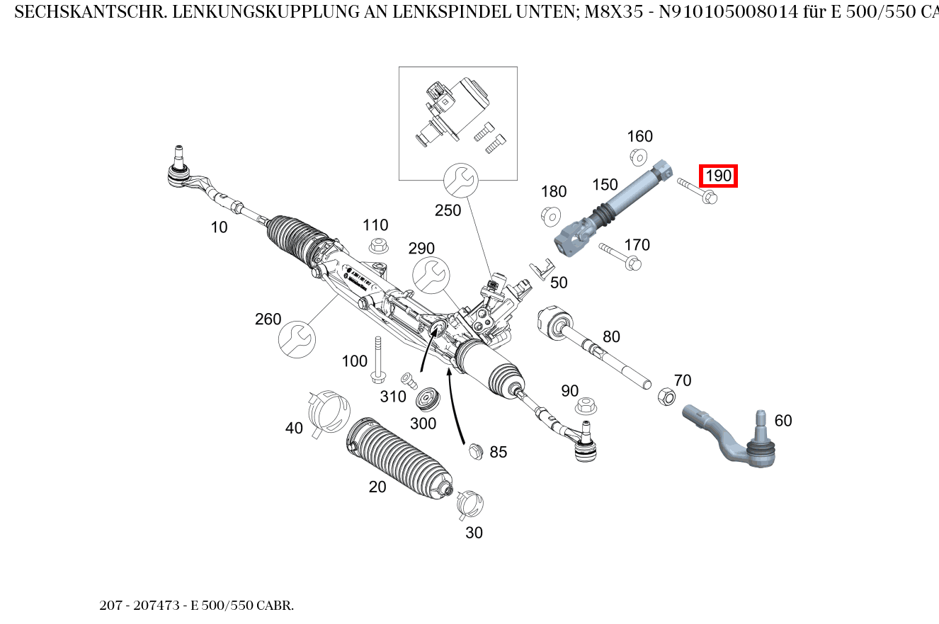 Sechskantschraube LENKUNGSKUPPLUNG AN LENKSPINDEL UNTEN; M8X35 E 500/550 CABR. 207