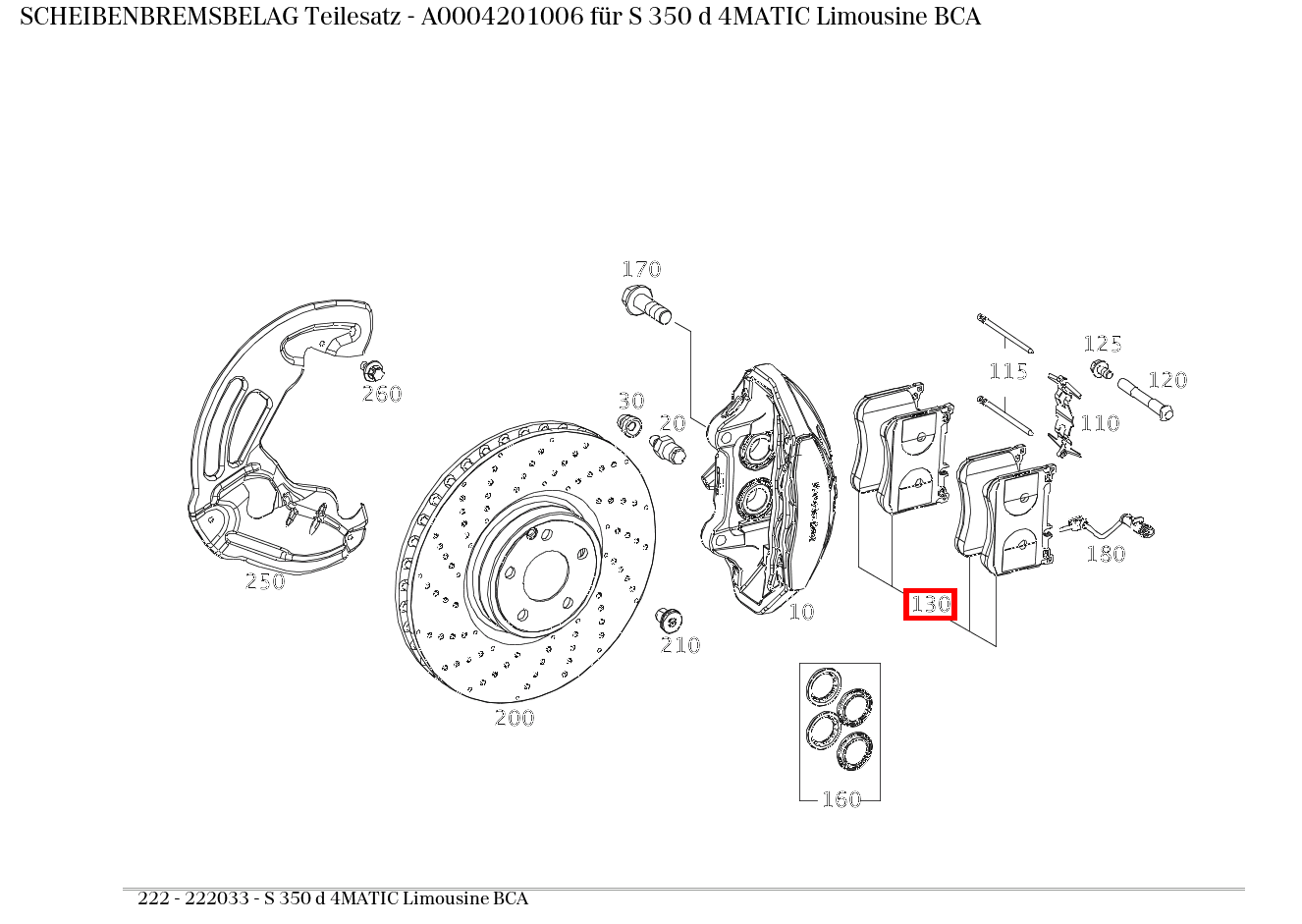 Scheibenbremsbelag Teilesatz S 350 d 4MATIC Limousine BCA 222