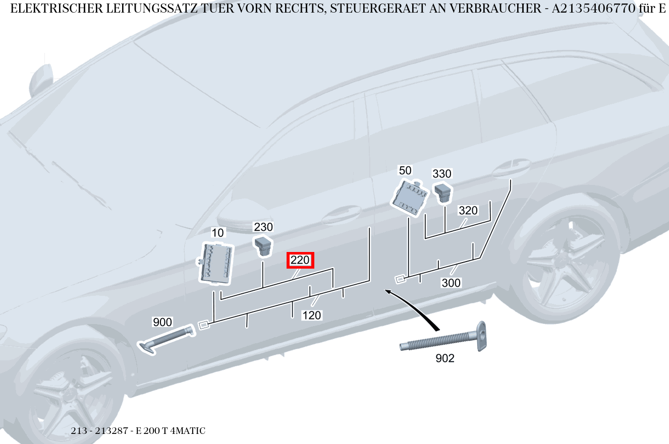 Elektrischer Leitungssatz TUER VORN RECHTS, STEUERGERAET AN VERBRAUCHER E 200 T 4MATIC 213