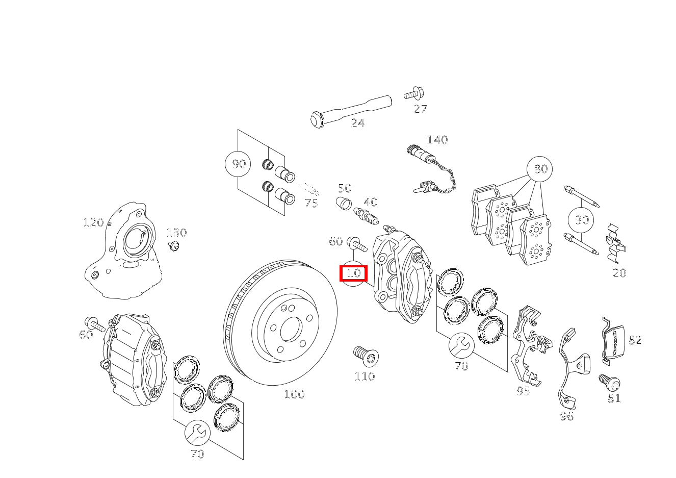 Festsattel RECHTS, OHNE BELAG S500 4M L LL 221
