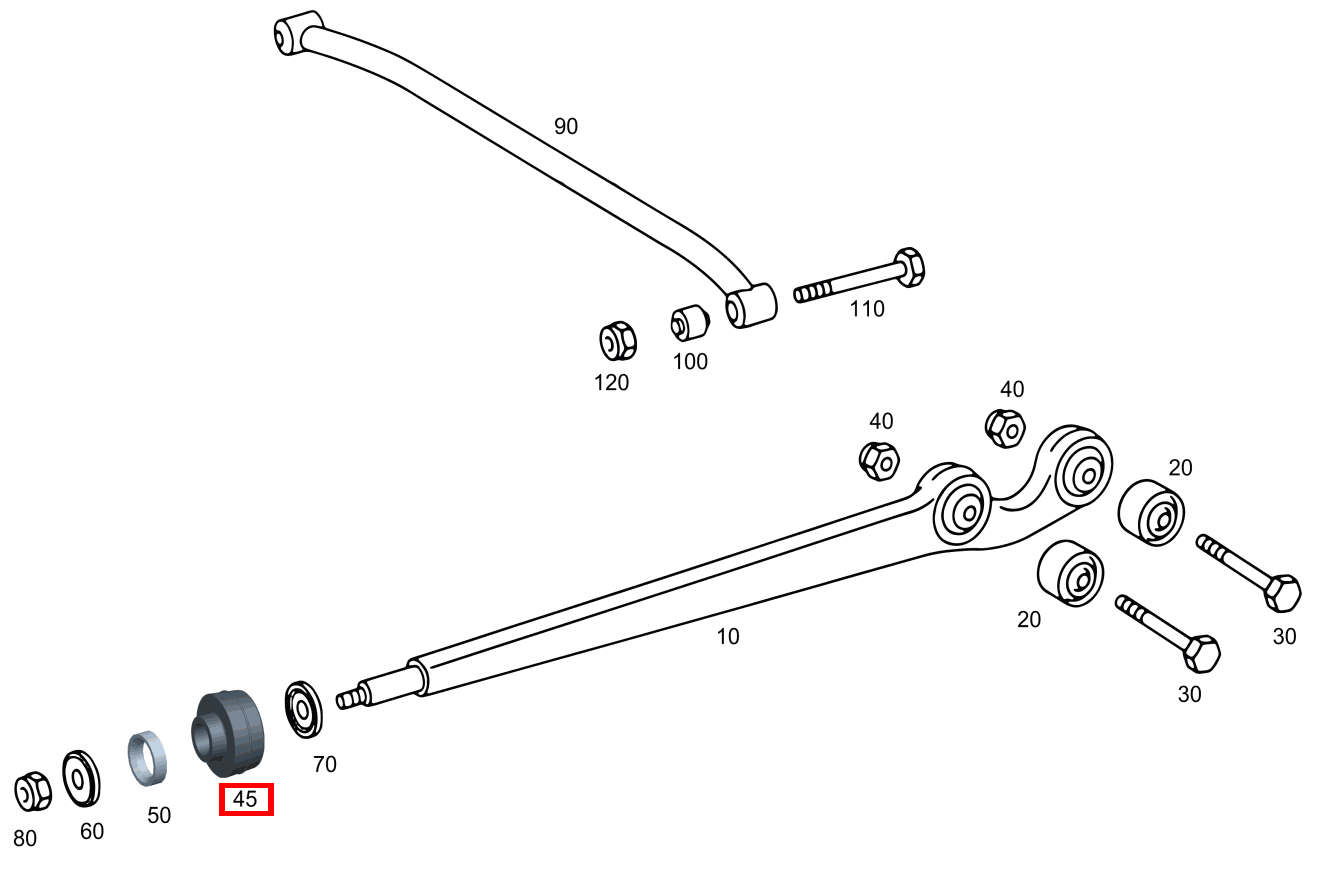 Elastomerlager Längsträger an Rahmen G 500 Off-Roader lang BCA 463