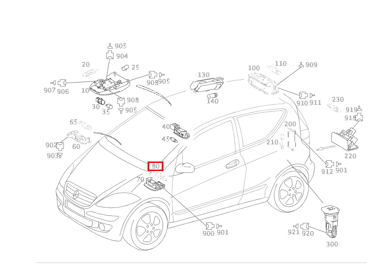 Glühlampe FUSSRAUMLEUCHTE FAHRER UND BEIFAHRER; 12V-5W A 200 TURBO COUPE 169