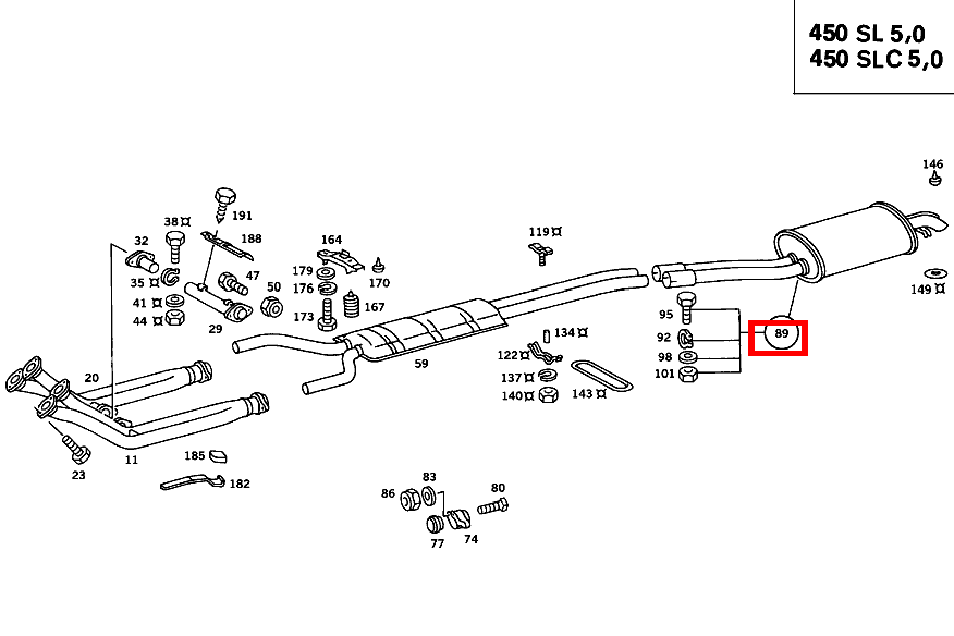 Schalldämpfer HINTEN,GESTECKTE AUSFUEHRUNG 500 SL Roadster m. Automatic 107