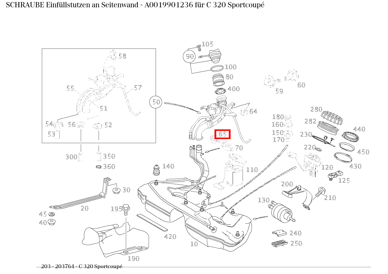 Schraube Einfüllstutzen an Seitenwand C 320 Sportcoupé 203