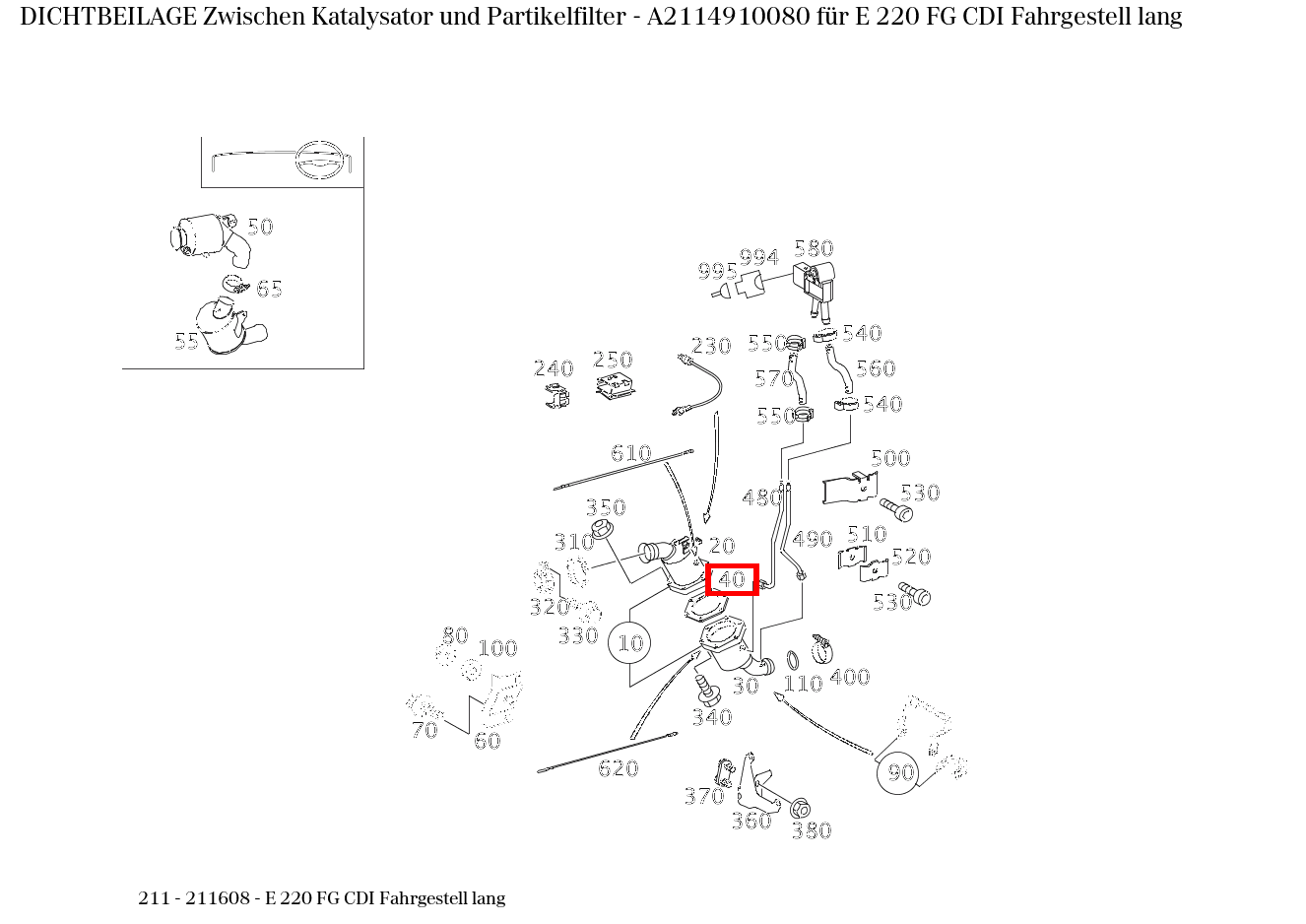 Dichtbeilage Zwischen Katalysator und Partikelfilter für C 203 